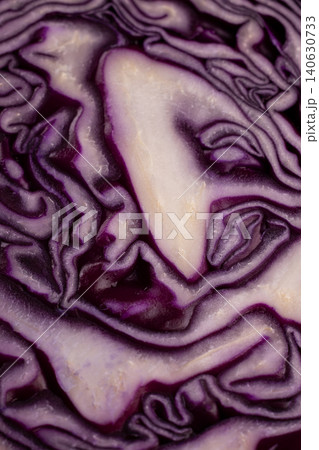 Red cabbage cross section showing abstract vibrant texture Red cabbage cross section showing abstract vibrant texture 140630733