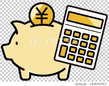 可愛的小豬存錢筒和日圓硬幣 140630767