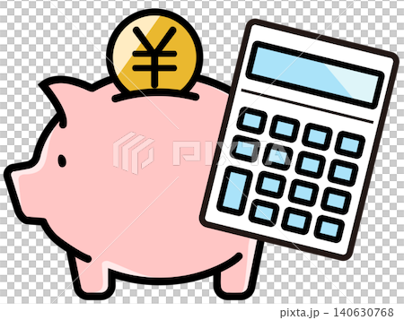 可愛的小豬存錢筒和日圓硬幣 140630768