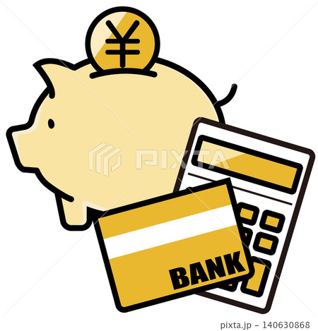 かわいい豚の貯金箱と円のコイン かわいい豚の貯金箱と円のコイン 140630868