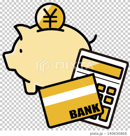 Cute piggy bank and yen coin 140630868
