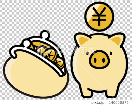 Cute piggy bank and yen coin Cute piggy bank and yen coin 140630875