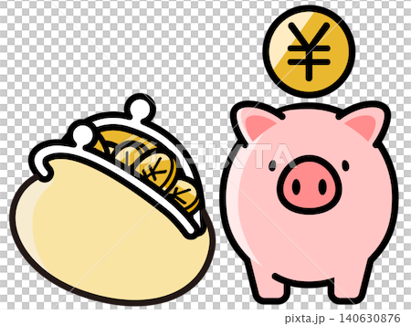 Cute piggy bank and yen coin 140630876