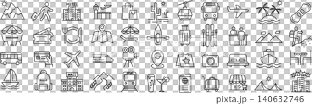 ベクターでモノクロのツーリズムに関する線画アイコンセット 140632746