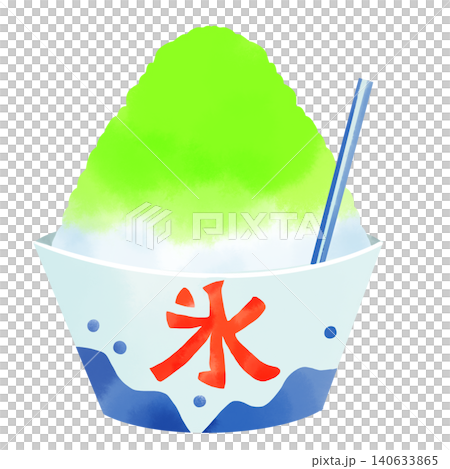水彩風格的哈密瓜刨冰插畫。可愛手繪風格，讓人聯想到節慶攤位和夏日清涼。 140633865