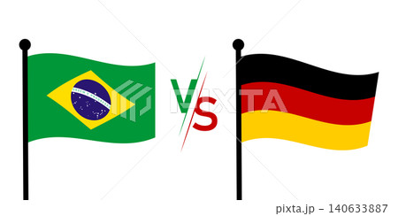 Brazil vs Germany Football Rivalry with Waving National Flags and Versus Symbol Brazil vs Germany Football Rivalry with Waving National Flags and Versus Symbol 140633887