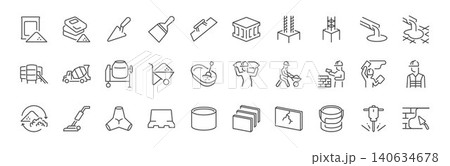 Concrete icon set. It includes a cement, mortar, building material, construction, and more icons. Concrete icon set. It includes a cement, mortar, building material, construction, and more icons. 140634678