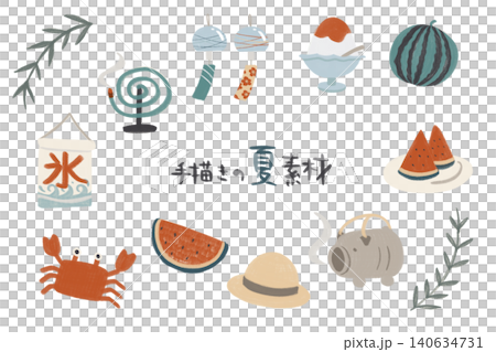 時尚手繪夏季圖標和插畫集：日式現代斯堪的納維亞設計 140634731