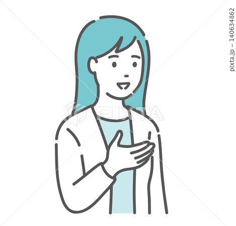 笑顔で手振りを交えて話す女性のイラスト 笑顔で手振りを交えて話す女性のイラスト 140634862