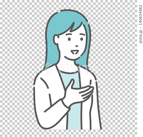 笑顔で手振りを交えて話す女性のイラスト 笑顔で手振りを交えて話す女性のイラスト 140634862