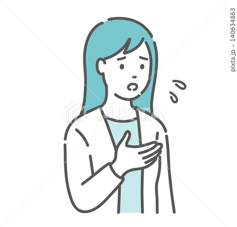 困り顔で手振りを交えて話す女性のイラスト 困り顔で手振りを交えて話す女性のイラスト 140634863
