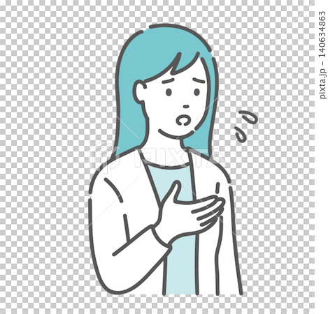 困り顔で手振りを交えて話す女性のイラスト 困り顔で手振りを交えて話す女性のイラスト 140634863