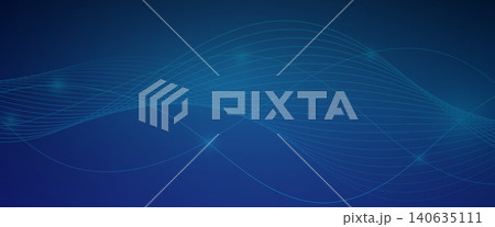 Abstract digital waves flowing across a deep blue background, representing data streaming, network connections, and futuristic technology in a visually engaging graphic illustration 140635111