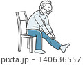 椅子に座って太もも裏を伸ばす中年男性のストレッチイラスト 椅子に座って太もも裏を伸ばす中年男性のストレッチイラスト 140636557