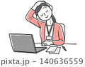 オフィスで机に座って首を伸ばす若い女性の上半身ストレッチイラスト オフィスで机に座って首を伸ばす若い女性の上半身ストレッチイラスト 140636559