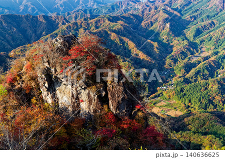 紅葉の鹿岳二ノ岳から見る西上州の山並み 紅葉の鹿岳二ノ岳から見る西上州の山並み 140636625