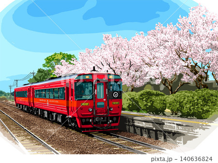 久大本線キハ220形と桜 140636824