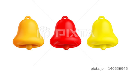 Set of notification bell icon in 3d realistic style on transparent background 140636946