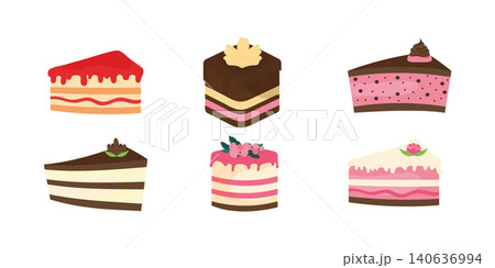 Sweet cake slices set flat illustration Sweet cake slices set flat illustration 140636994
