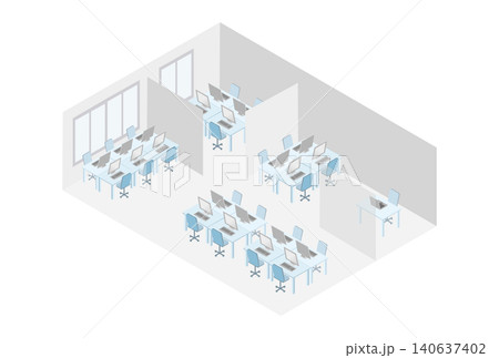 アイソメトリック　人物なし　ビジネス　社内オフィス　風景　デスク　デザイン　イラスト　背景　素材 140637402
