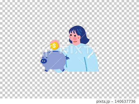一幅描繪一位女士在存錢筒裡存錢的插圖。 140637736