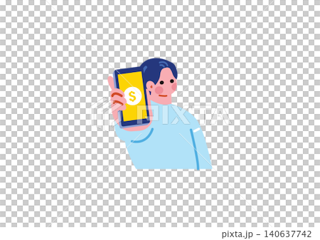 一名男子使用電子貨幣的插圖 140637742