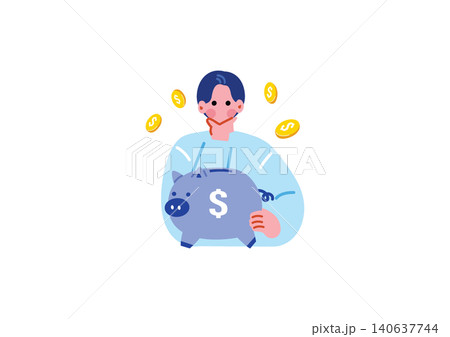 お金を貯める男性のイラスト 140637744