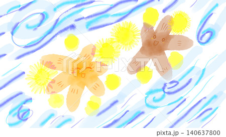川を流れる花の妖精の手描きイラスト 水彩画風(オレンジ色) 川を流れる花の妖精の手描きイラスト 水彩画風(オレンジ色) 140637800