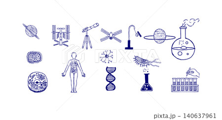 Hand drawn science elements and icons with doodle style Hand drawn science elements and icons with doodle style 140637961