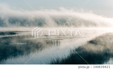 A foggy morning in a coastal wetland area; makes a great background A foggy morning in a coastal wetland area; makes a great background 140639421