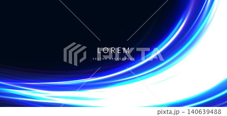 Blue beam glowing horizontal on dark backround. Hi speed motion moving concept. 140639488