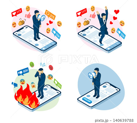 SNS情報発信と反応セット ビジネスマン SNS情報発信と反応セット ビジネスマン 140639788