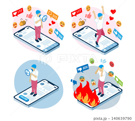 SNS情報発信と反応セット 男性 SNS情報発信と反応セット 男性 140639790