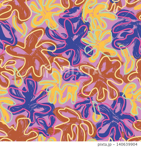 Brush stroke floral textile pattern design in purple for fashion and home textiles 140639904