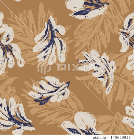 Palm Tree Leaf Brush stroke textile pattern design in brown for fashion and home textiles Palm Tree Leaf Brush stroke textile pattern design in brown for fashion and home textiles 140639918