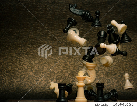 Chess board game. Business strategy management and success concept. Leader with competition and success strategic. Save the king strategy in chess game. Power of king and win game. Pieces of chess. 140640550