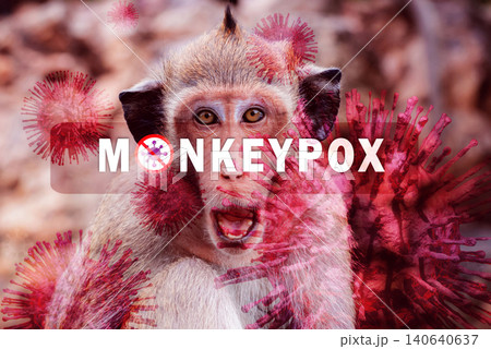 Monkeypox outbreak concept. Monkeypox is caused by monkeypox virus. Monkeypox is a viral zoonotic disease. Virus transmitted to humans from animals. Monkeys may harbor the virus and infect people. Monkeypox outbreak concept. Monkeypox is caused by monkeypox virus. Monkeypox is a viral zoonotic disease. Virus transmitted to humans from animals. Monkeys may harbor the virus and infect people. 140640637