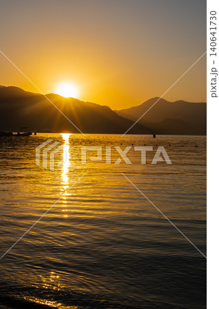 Marmaris Waterfront at Blue Hour with Sea Mountains and Boat Marmaris Waterfront at Blue Hour with Sea Mountains and Boat 140641730