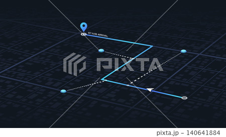GPS tracking system to navigate and find way around the city. Directions to different locations. City street map with various points of interest. Vector illustration GPS tracking system to navigate and find way around the city. Directions to different locations. City street map with various points of interest. Vector illustration 140641884