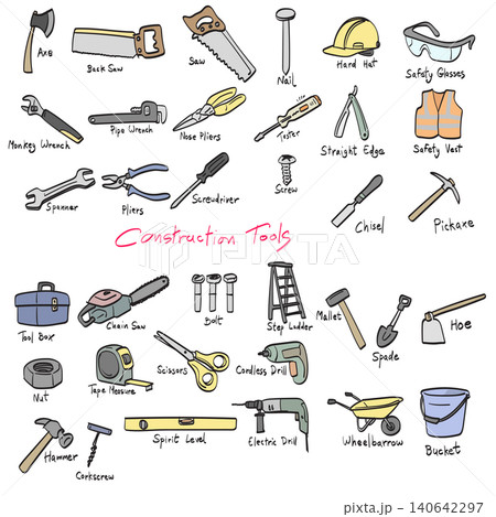 collection of construction and repair tools illustration vector sketch with black lines collection of construction and repair tools illustration vector sketch with black lines 140642297