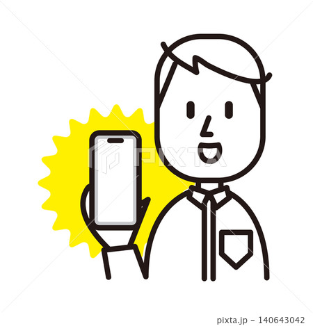 スマホを見せる男性のイラスト 140643042