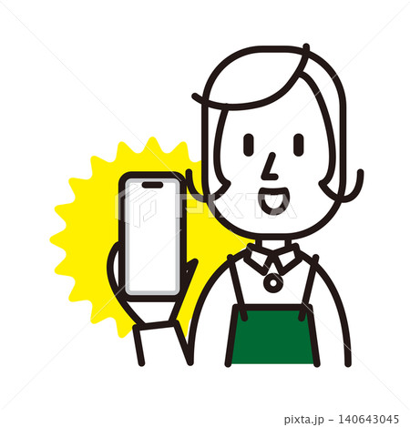 スマホを見せる店員のイラスト 140643045