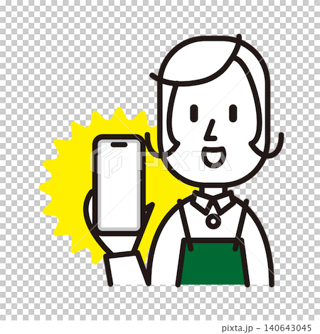 商店店員展示智慧型手機的插圖 140643045