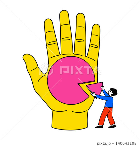 Person taking a slice from a pie chart on a hand 140643108