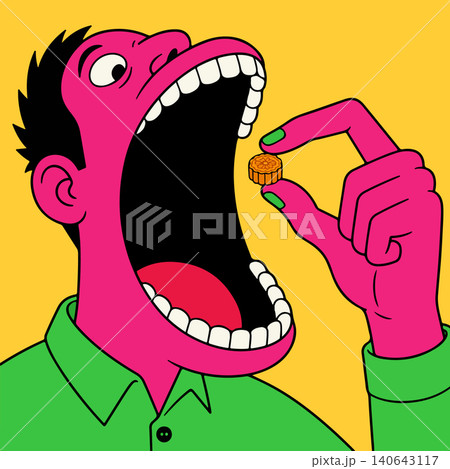 Man about to eat a mooncake 140643117