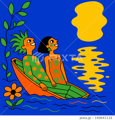 Couple in a boat watching the sunset Couple in a boat watching the sunset 140643118