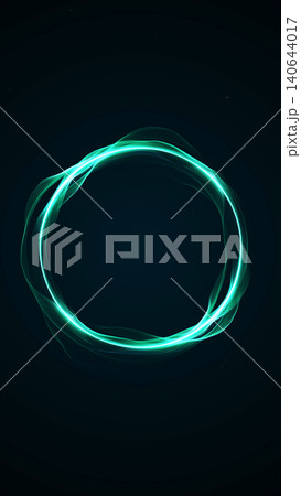Vivid green energy ring surrounds a dark open center in a vertical layout, designed for AI interfaces, mobile advertising, text overlays and futuristic product reveals. 140644017