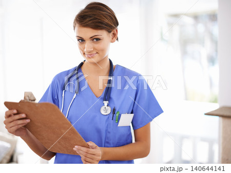 Happy woman, portrait and nurse with clipboard for prescription or medical checklist at hospital. Female person, practitioner or scrub with smile, documents or paperwork for life insurance at clinic Happy woman, portrait and nurse with clipboard for prescription or medical checklist at hospital. Female person, practitioner or scrub with smile, documents or paperwork for life insurance at clinic 140644141