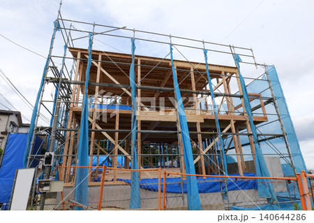 Japanese Construction Scaffolding with Safety Netting 140644286