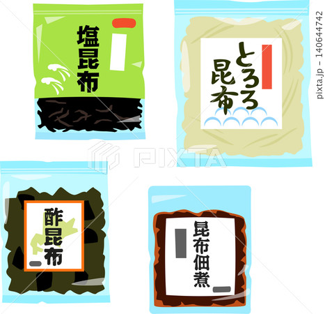 袋入りの塩昆布、とろろ昆布、酢昆布、昆布佃煮 袋入りの塩昆布、とろろ昆布、酢昆布、昆布佃煮 140644742